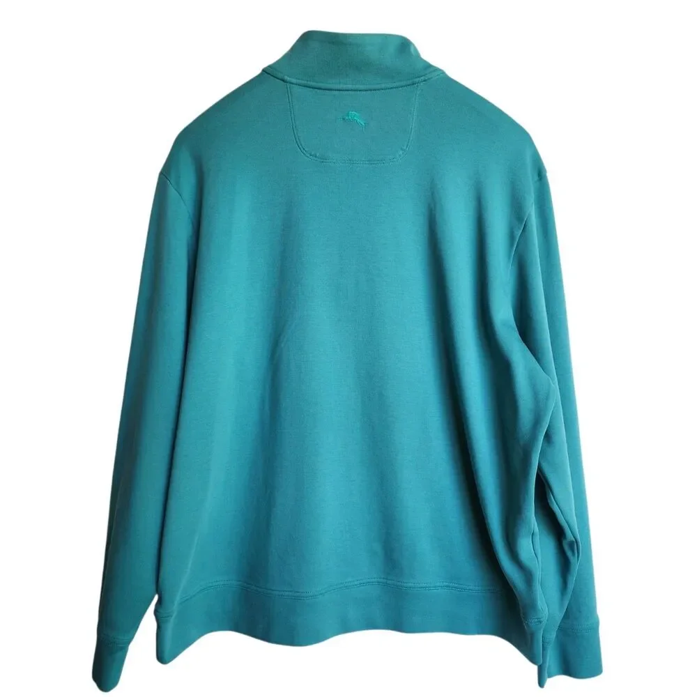 Tommy Bahama Men’s XL Teal 1/4 Zip Sweatshirt 100% Pima Cotton Marlin Logo